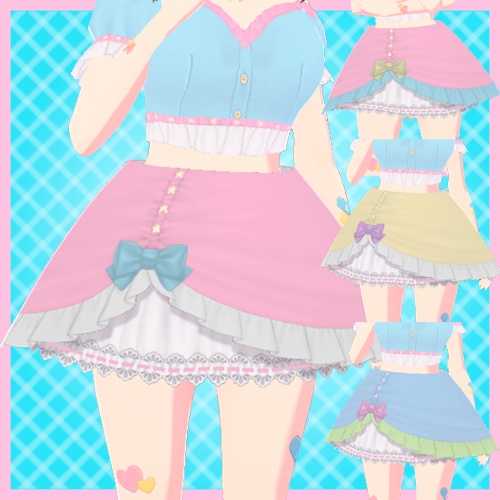  ⌜VRoid⌟ Skirt coquette kawaii (Pink, yellow, blue)