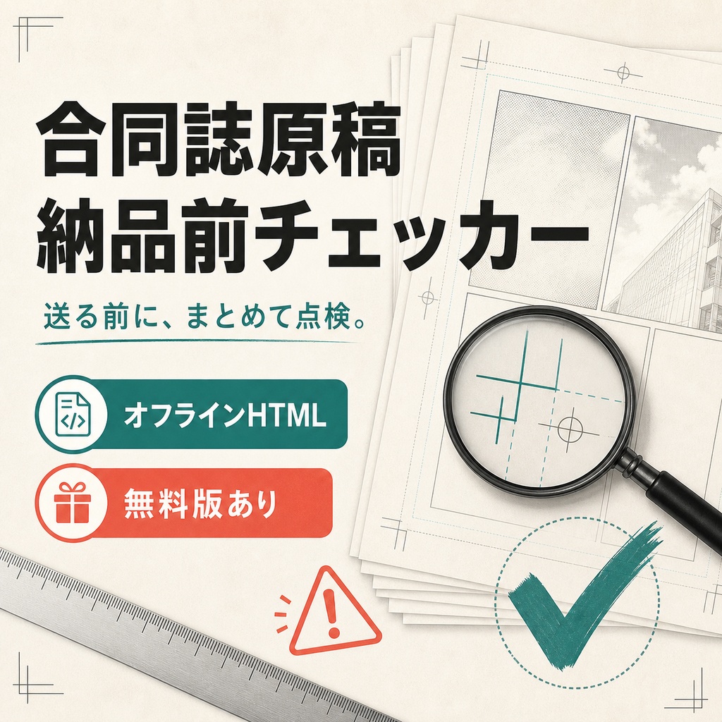 合同誌原稿 納品前チェッカー｜ファイル形式・容量・画像サイズ・入稿漏れをまとめて確認【無料版あり】
