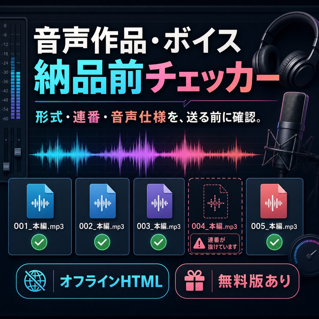 音声作品・ボイス納品前チェッカー｜形式・連番・サンプルレート・チャンネル数をまとめて確認【無料版あり】