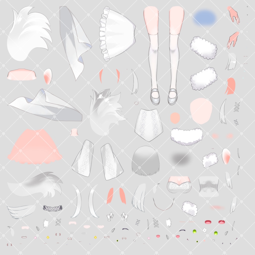 白リスちゃん【Live2D練習用パーツ分けPSD】