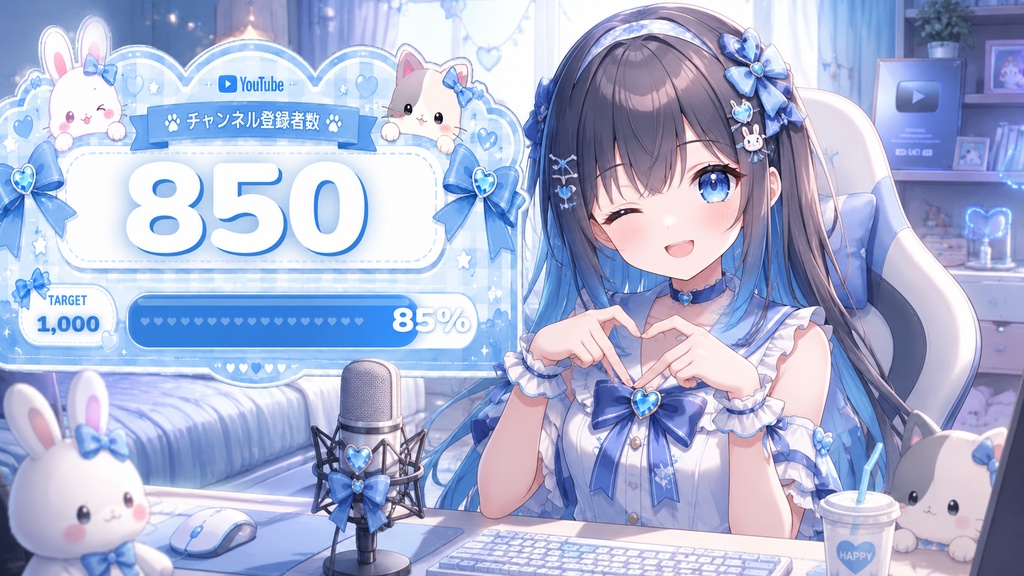 🩵 ふわもこブルー♡チャンネル登録者数カウンター(OBS対応)