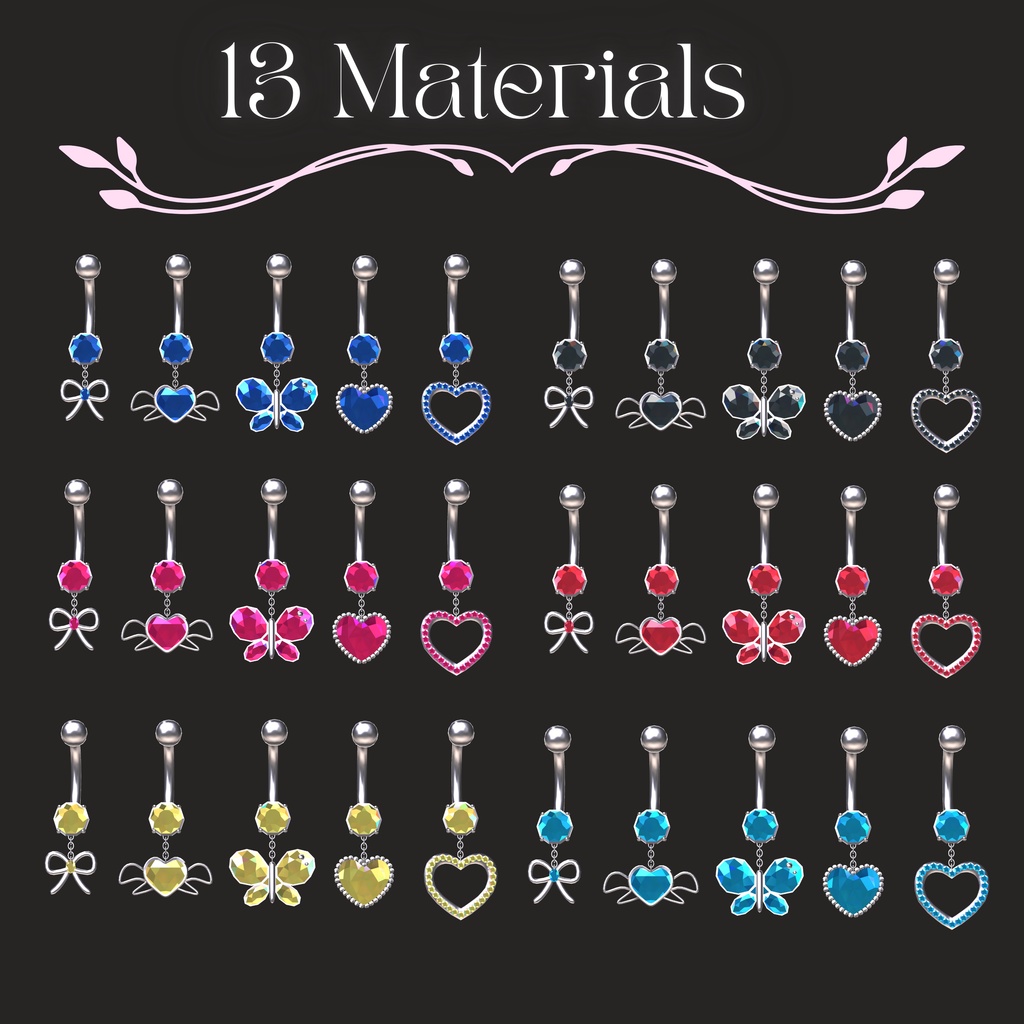 【VRChat想定】13色 へそピアス◇Belly Piercings