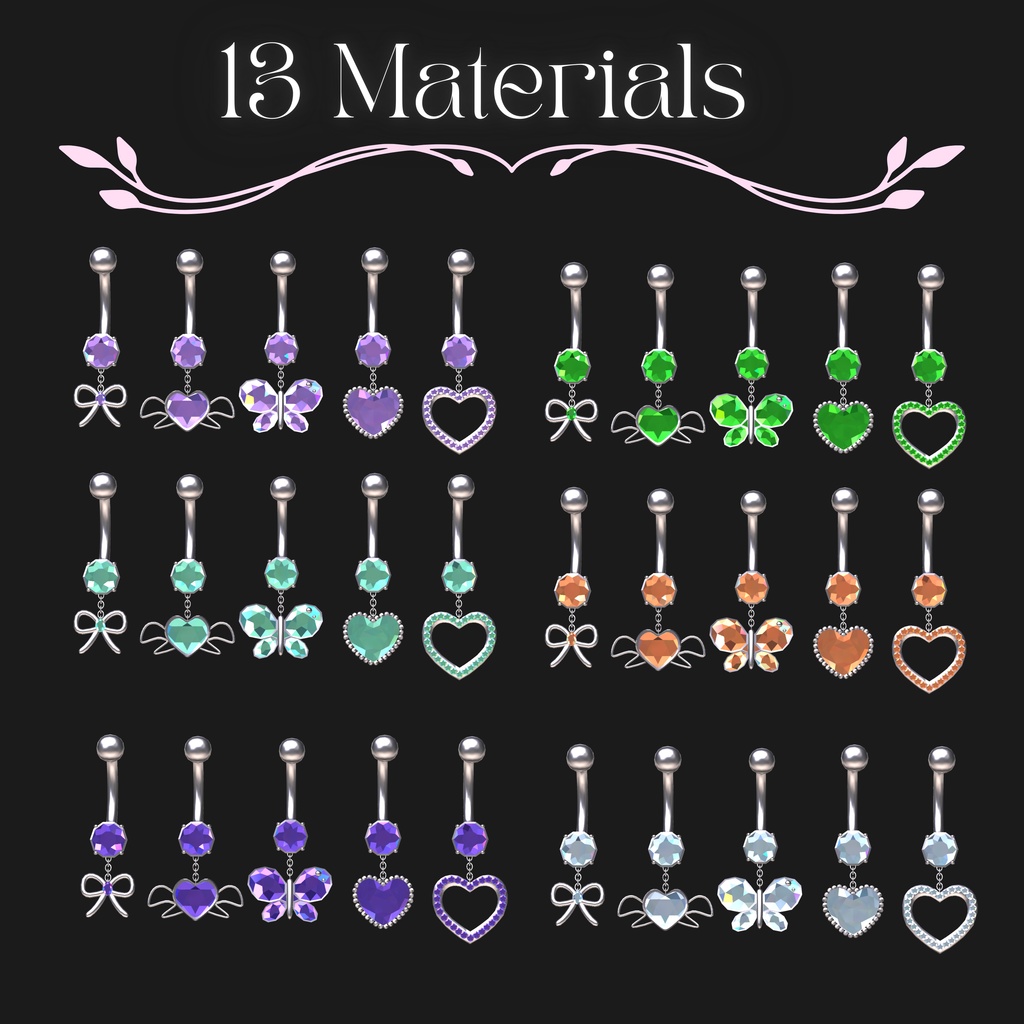 【VRChat想定】13色 へそピアス◇Belly Piercings