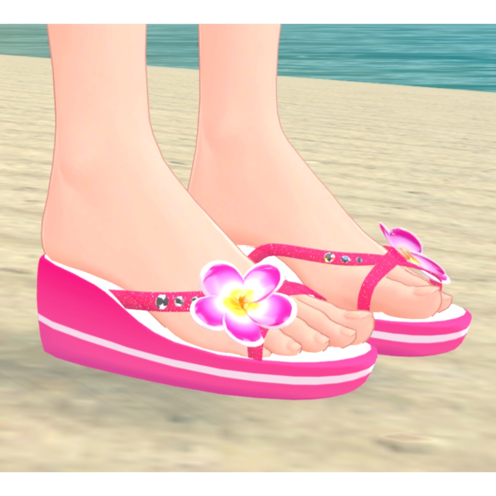 【VRChat想定】ビーチサンダル5色☆ハイビスカス付き&無しVer