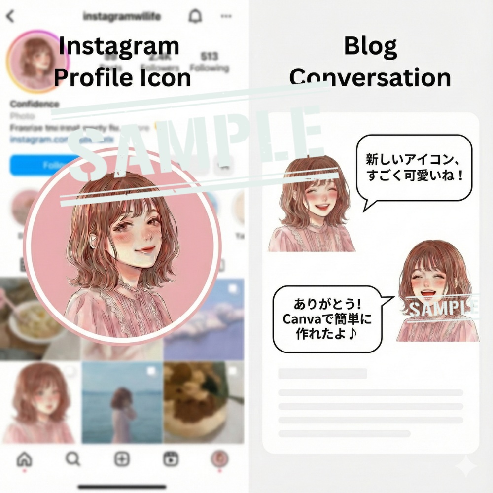 【Canva編集可】透明感ボブ女子の感情アイコン6種セット(背景透過済み)|SNS・ブログ・動画用