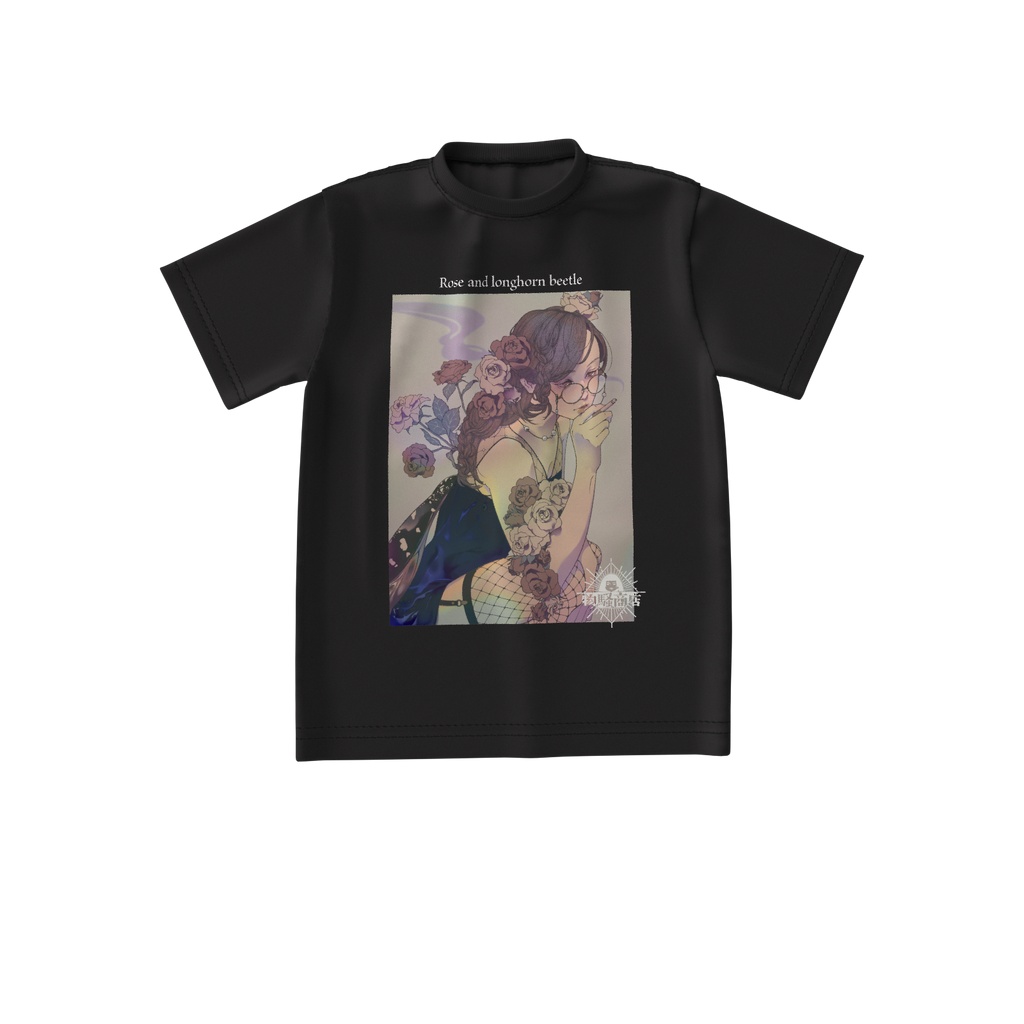 薔薇と天牛フロントプリントTシャツ