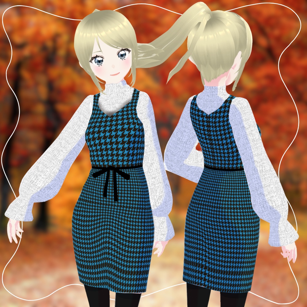 【無料】千鳥格子デートニットワンピ【VRoid衣装】