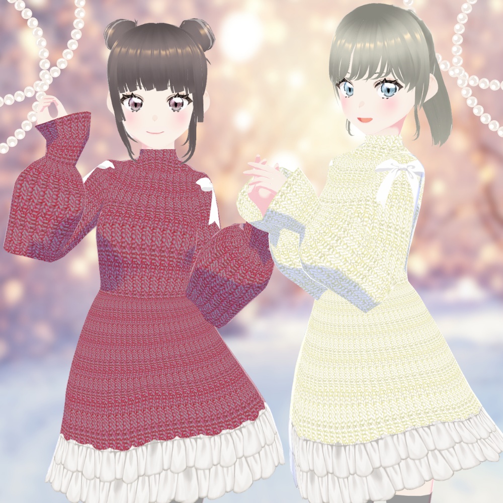 【無料/Free】ゆめかわリボンニットワンピース【VRoid衣装】