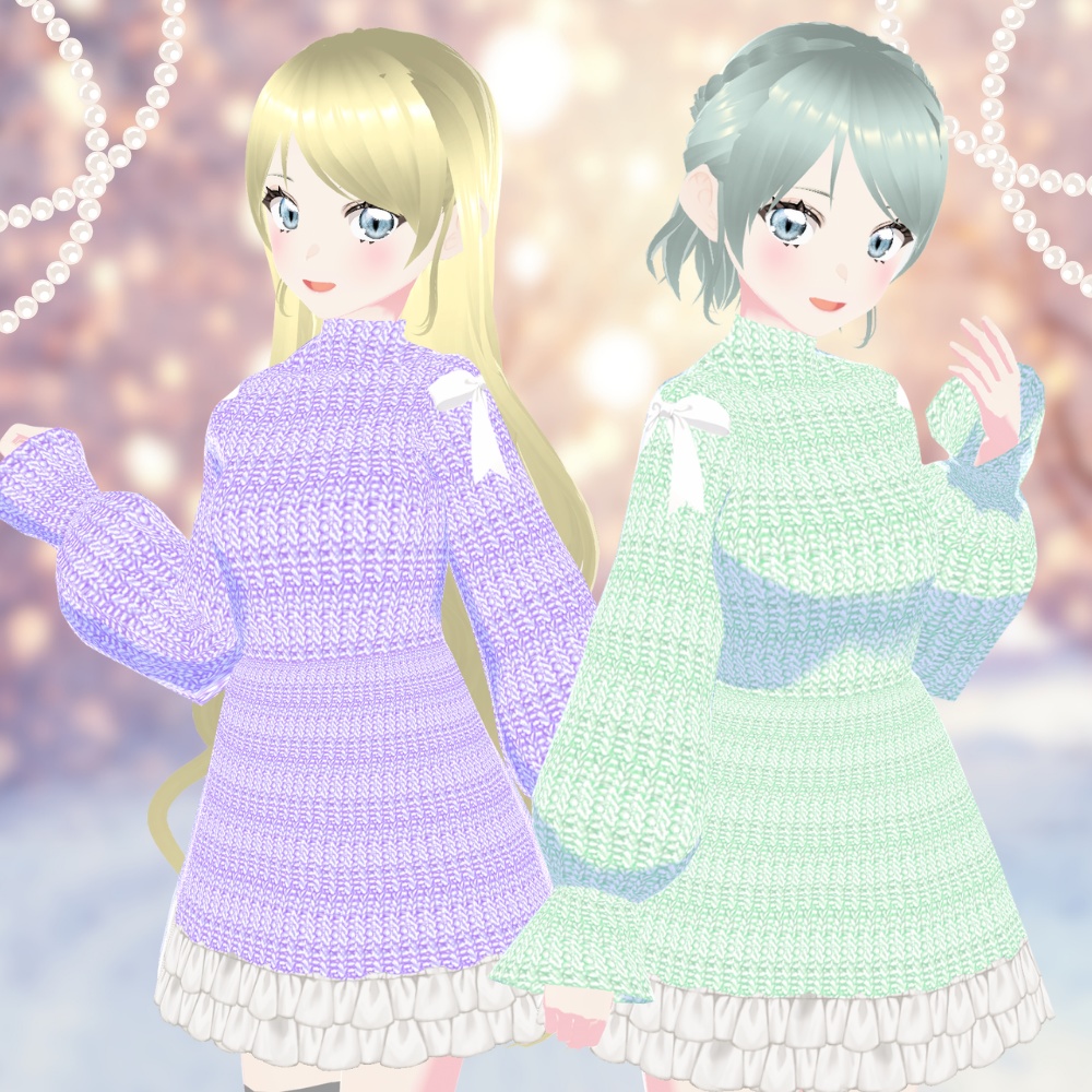 【無料/Free】ゆめかわリボンニットワンピース【VRoid衣装】