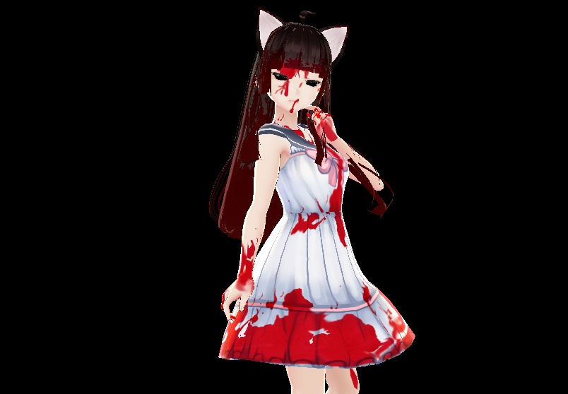 Free Halloween Vroid Pack Spooky Hime Hair with bloody make up With Cat Ears