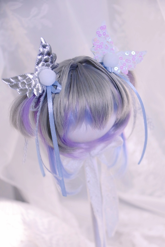 【展示】「藤花の夢」1/3ドールウィッグ 細ツインテール 3色ミックス レイヤーカットボブ