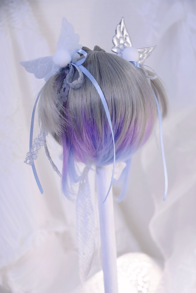 【展示】「藤花の夢」1/3ドールウィッグ 細ツインテール 3色ミックス レイヤーカットボブ