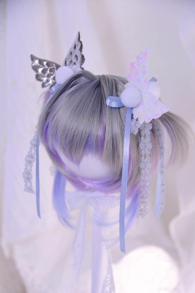 【展示】「藤花の夢」1/3ドールウィッグ 細ツインテール 3色ミックス レイヤーカットボブ