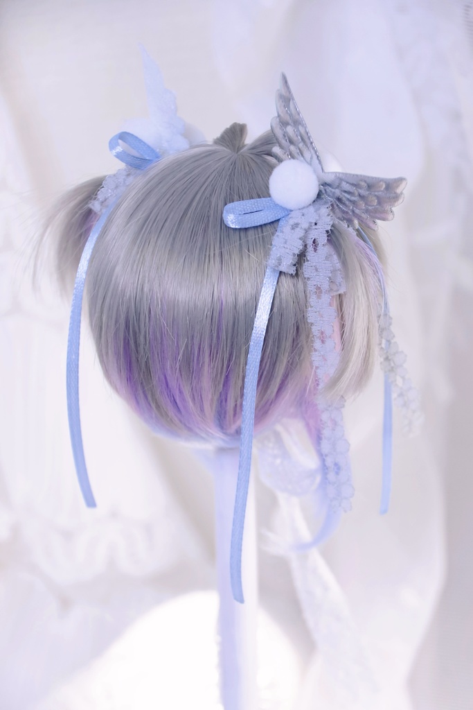 【展示】「藤花の夢」1/3ドールウィッグ 細ツインテール 3色ミックス レイヤーカットボブ