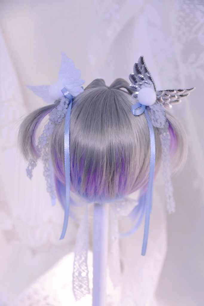 【展示】「藤花の夢」1/3ドールウィッグ 細ツインテール 3色ミックス レイヤーカットボブ