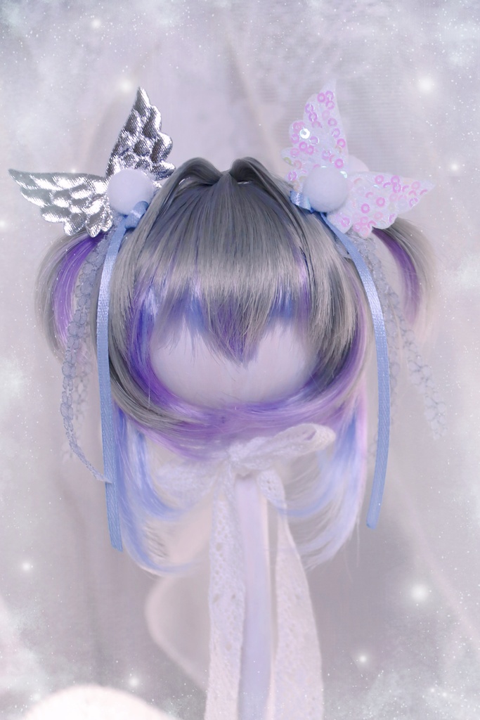 【展示】「藤花の夢」1/3ドールウィッグ 細ツインテール 3色ミックス レイヤーカットボブ