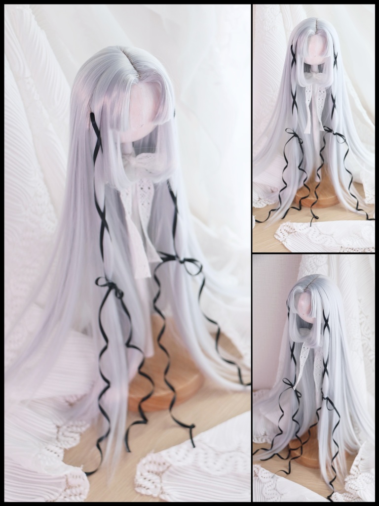 【再開時期未定】 1/3ドールウィッグ 柔らか繊維センター分け姫ロングリボン結び