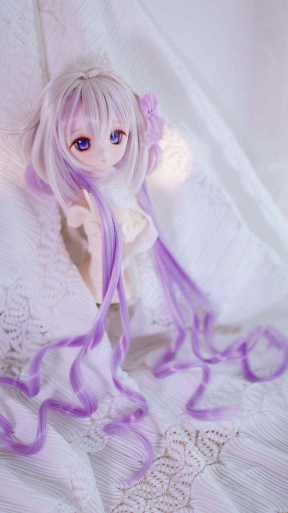 1/3ドール用 くらげスタイル横三つ編みリボン インテークウルフレイヤーロング