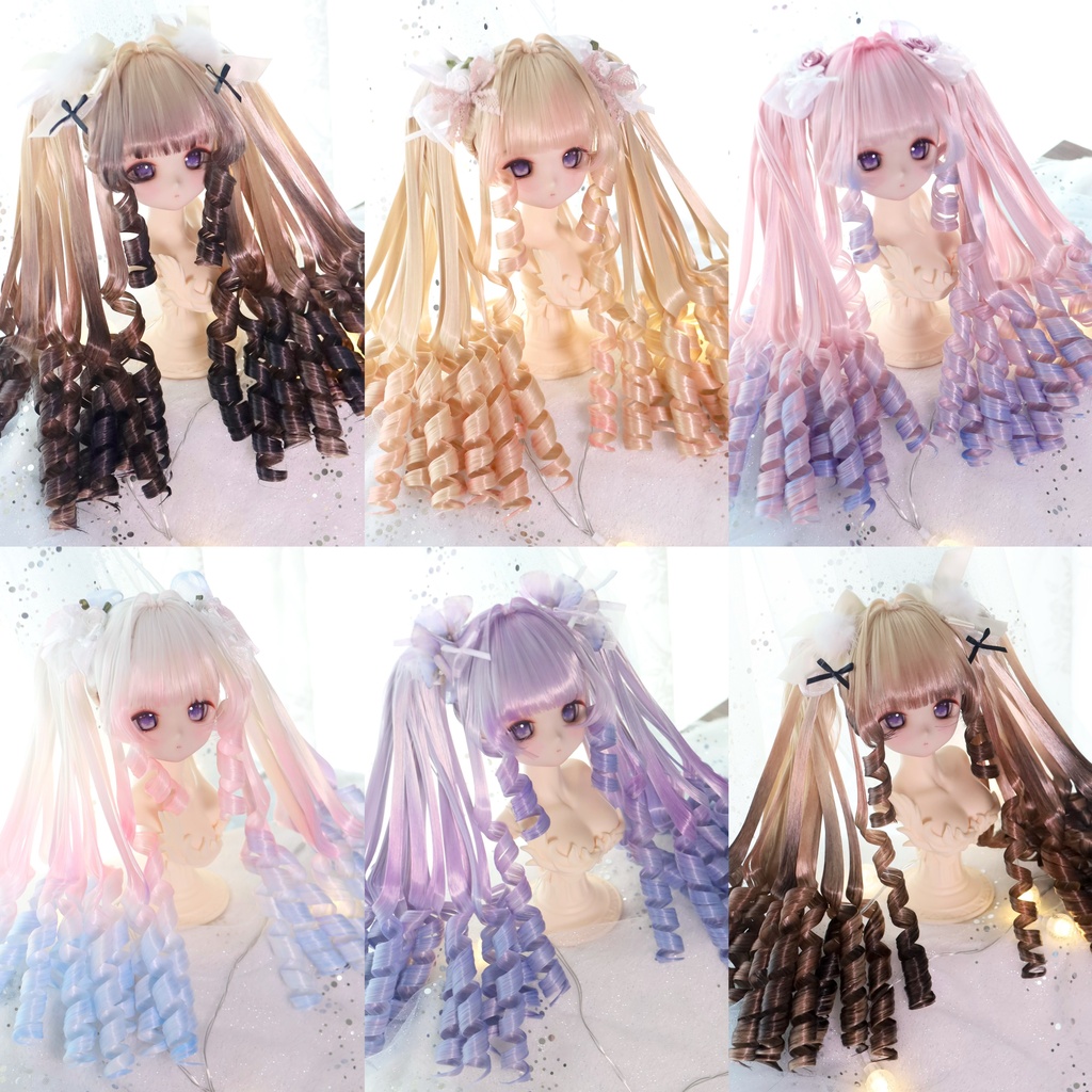 【イベント持ち戻り】8〜9インチ『3段レイヤーもみあげ・豪華姫ロマンロール簪くるくる♡お嬢様のインテークツインテール』1/3ドールウィッグ