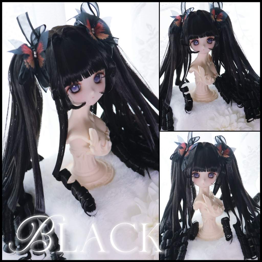 【イベント持ち戻り】8〜9インチ『3段レイヤーもみあげ・豪華姫ロマンロール簪くるくる♡お嬢様のインテークツインテール』1/3ドールウィッグ