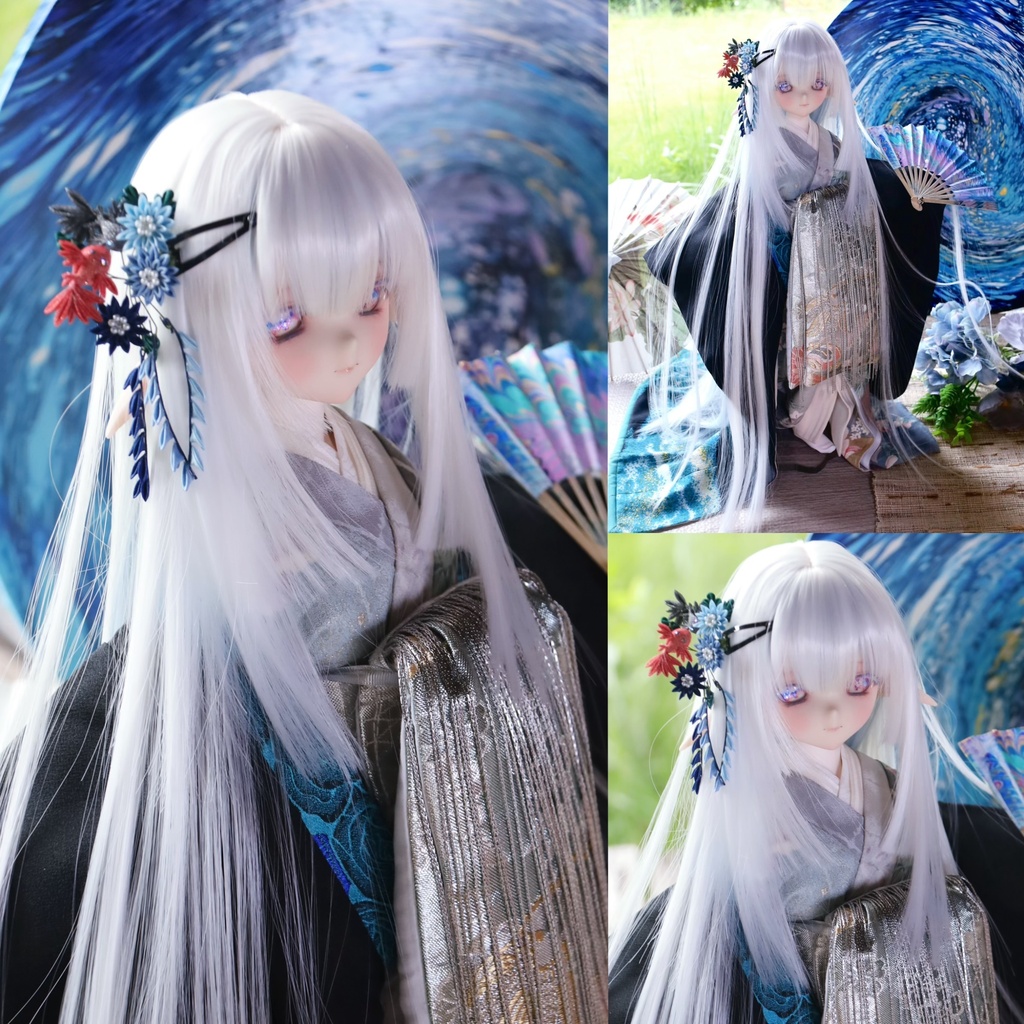 「受注」1\3ドールウィッグ　8〜9インチ 50cm、3段ロング姫カット(50cm Three-Tier Hime Cut)
