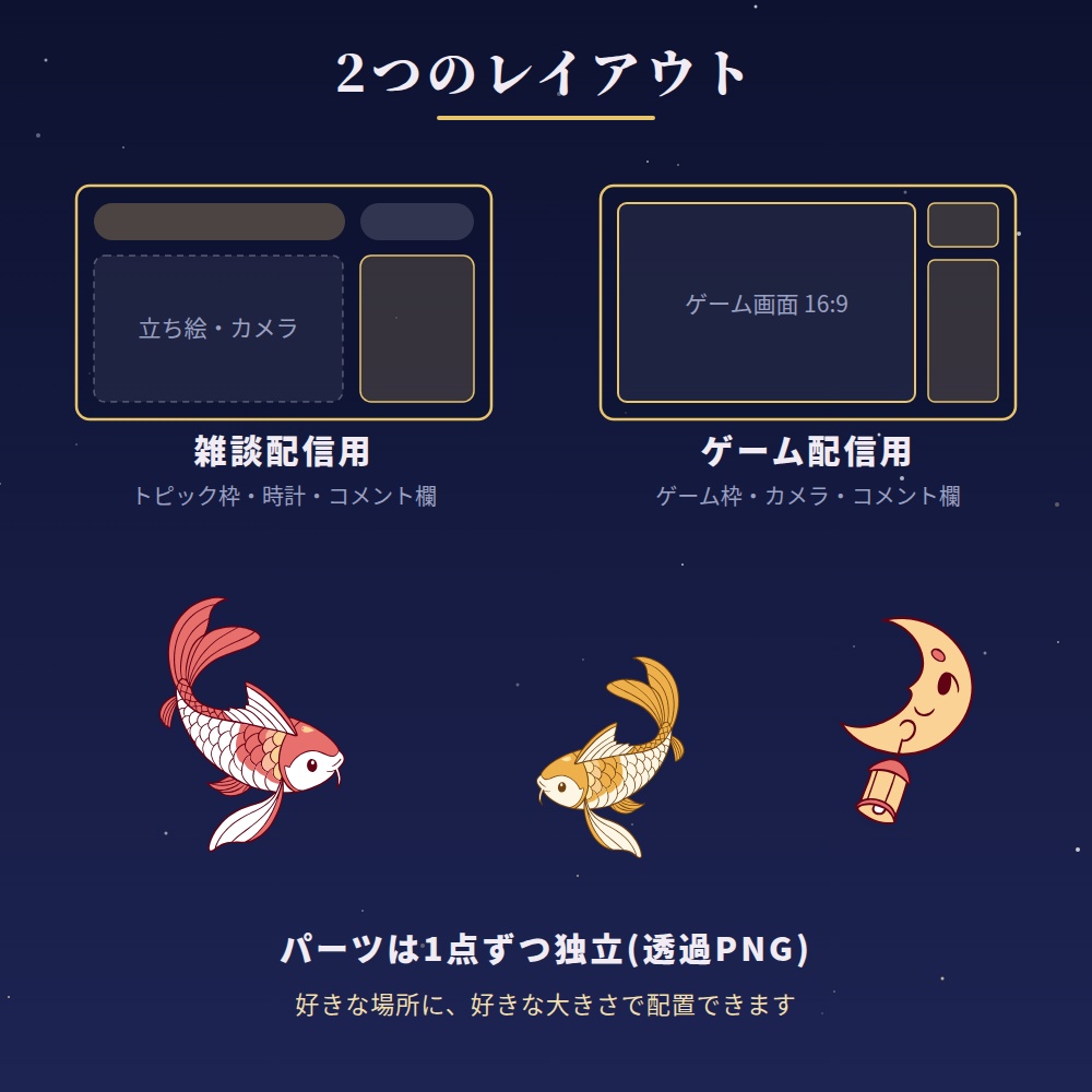 【動く背景つき】月夜金魚 配信素材フルセット【雑談/ゲーム/待機・離席・終了画面】