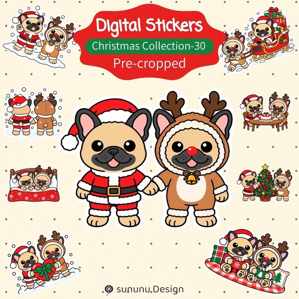 かわいい犬のクリスマスデジタルステッカー30点｜デジタルプランナー・Goodnotes・デジタル手帳対応