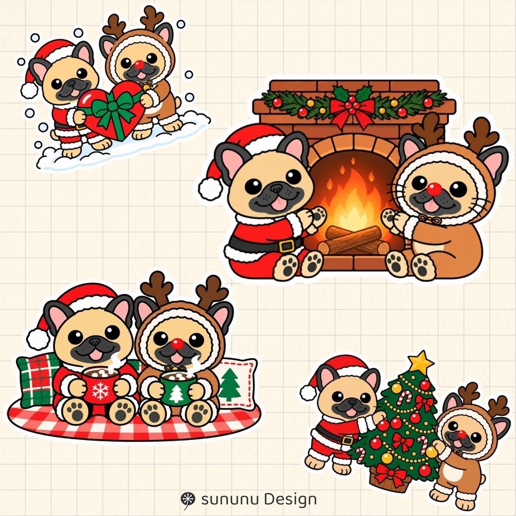 かわいい犬のクリスマスデジタルステッカー30点|デジタルプランナー・Goodnotes・デジタル手帳対応