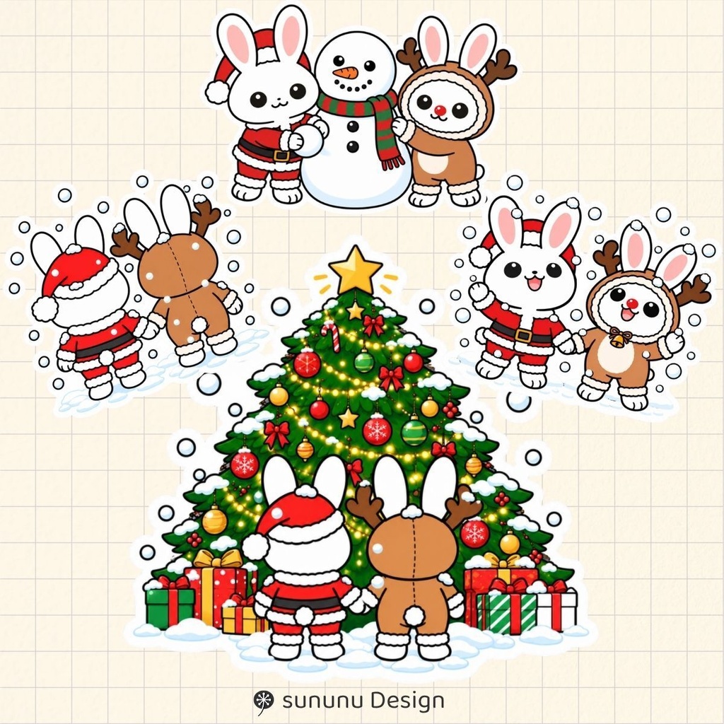かわいいウサギのクリスマスデジタルステッカー30点|デジタルプランナー・Goodnotes・デジタル手帳対応