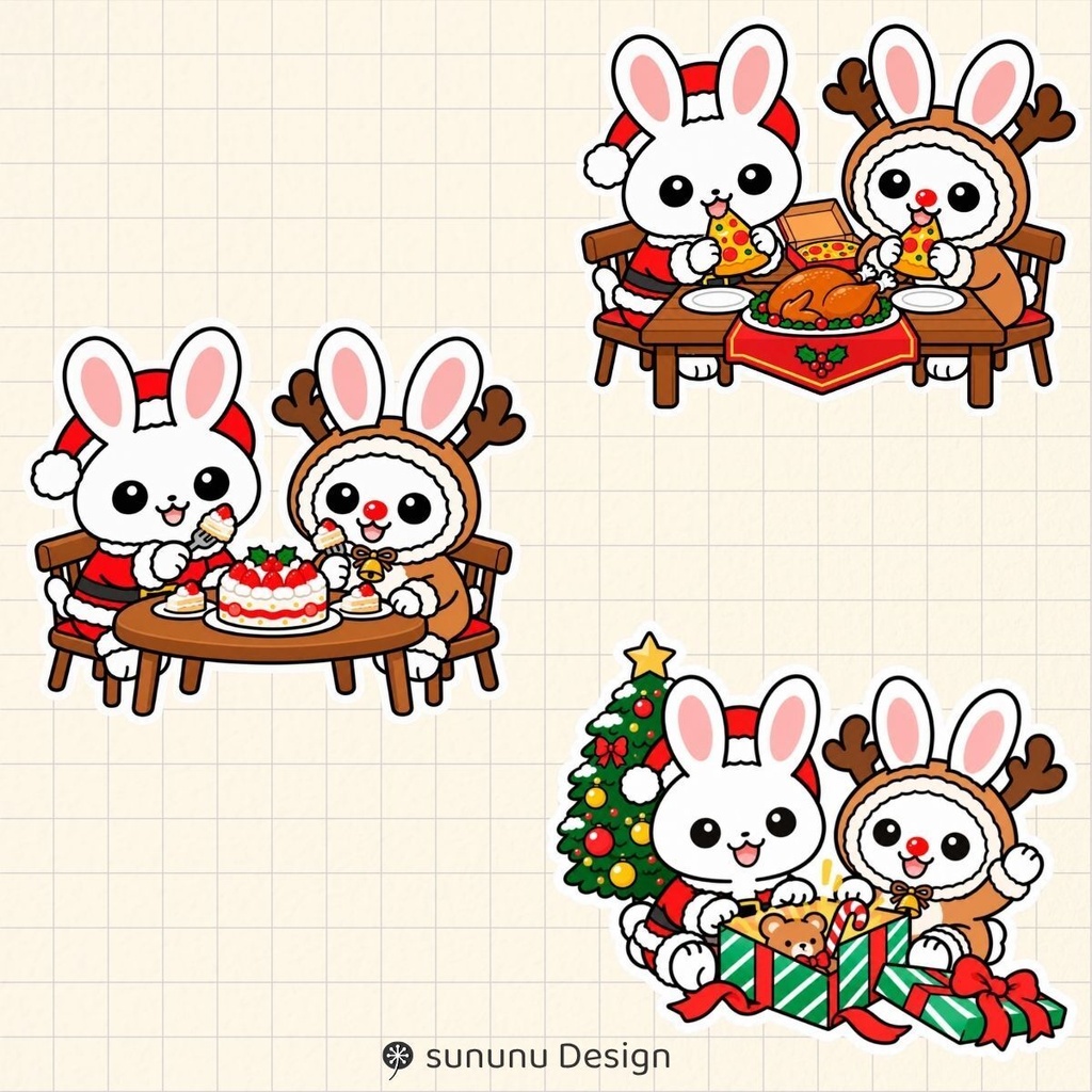 かわいいウサギのクリスマスデジタルステッカー30点|デジタルプランナー・Goodnotes・デジタル手帳対応