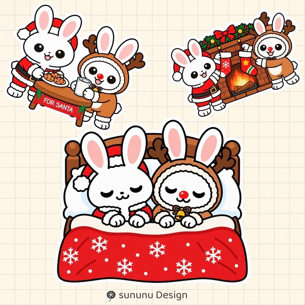 かわいいウサギのクリスマスデジタルステッカー30点|デジタルプランナー・Goodnotes・デジタル手帳対応