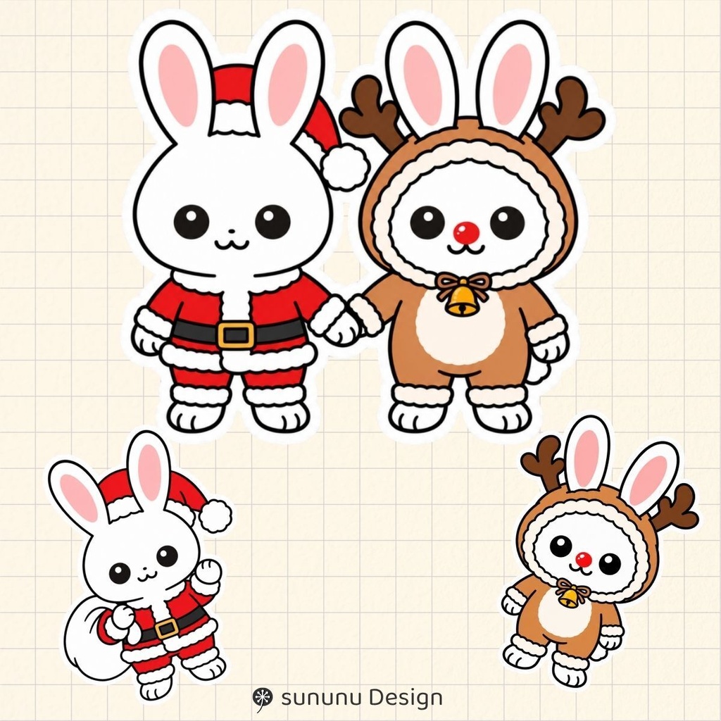 かわいいウサギのクリスマスデジタルステッカー30点|デジタルプランナー・Goodnotes・デジタル手帳対応