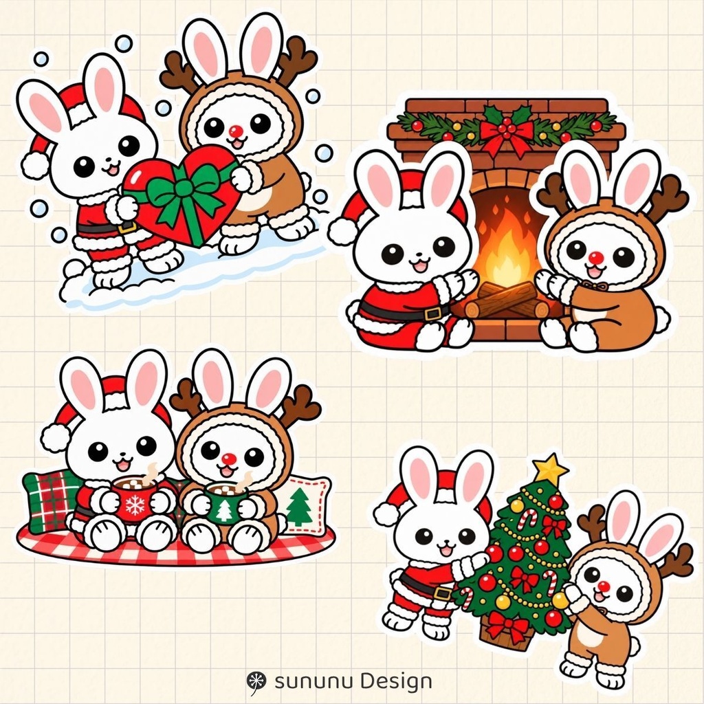 かわいいウサギのクリスマスデジタルステッカー30点|デジタルプランナー・Goodnotes・デジタル手帳対応