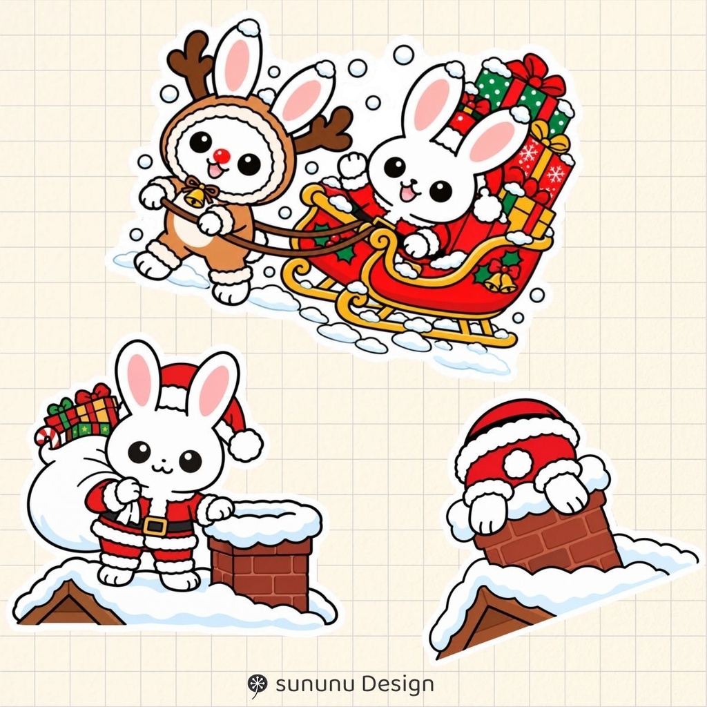 かわいいウサギのクリスマスデジタルステッカー30点|デジタルプランナー・Goodnotes・デジタル手帳対応