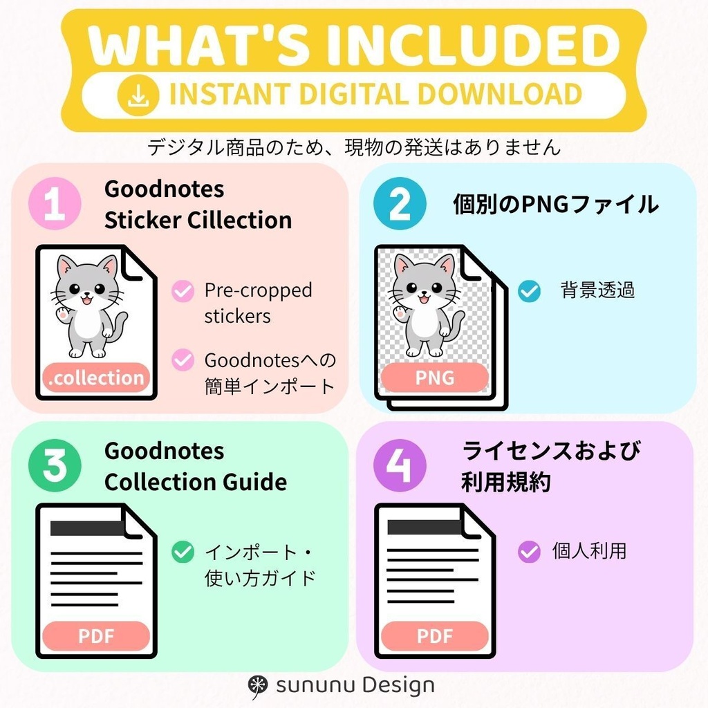 かわいい猫のクリスマスデジタルステッカー30点|デジタルプランナー・Goodnotes・デジタル手帳対応