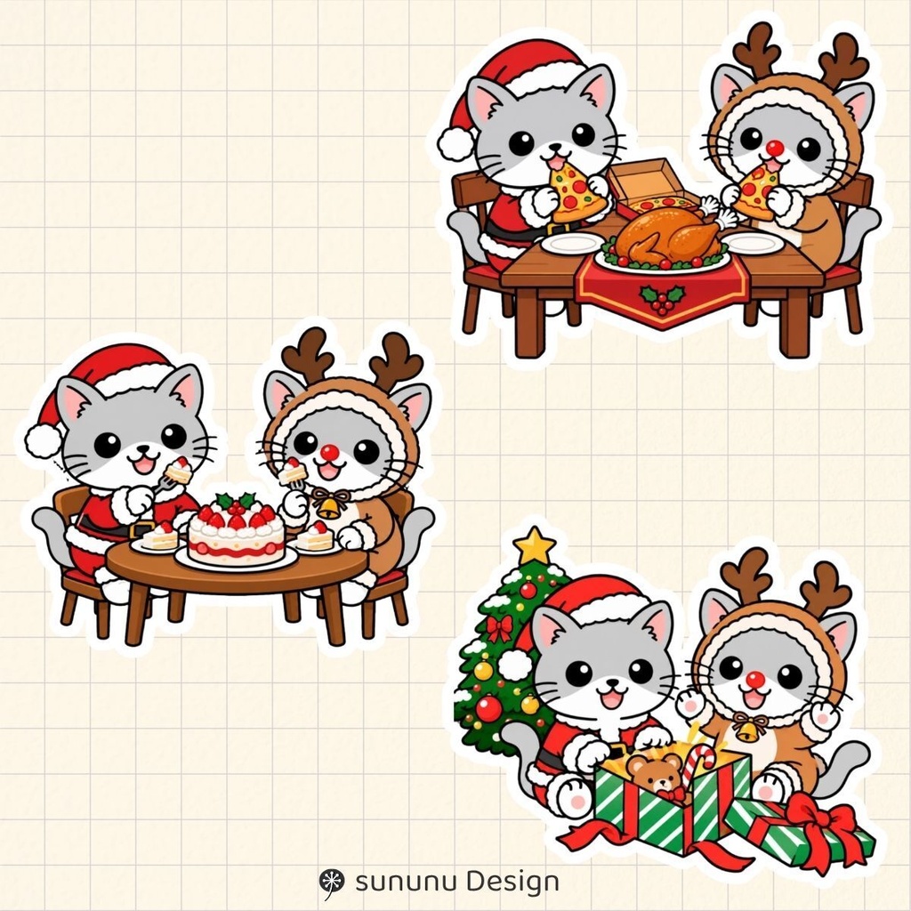 かわいい猫のクリスマスデジタルステッカー30点|デジタルプランナー・Goodnotes・デジタル手帳対応