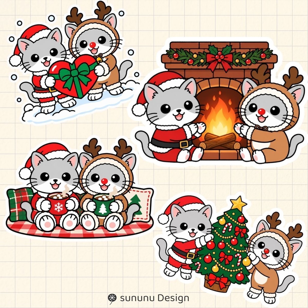 かわいい猫のクリスマスデジタルステッカー30点|デジタルプランナー・Goodnotes・デジタル手帳対応