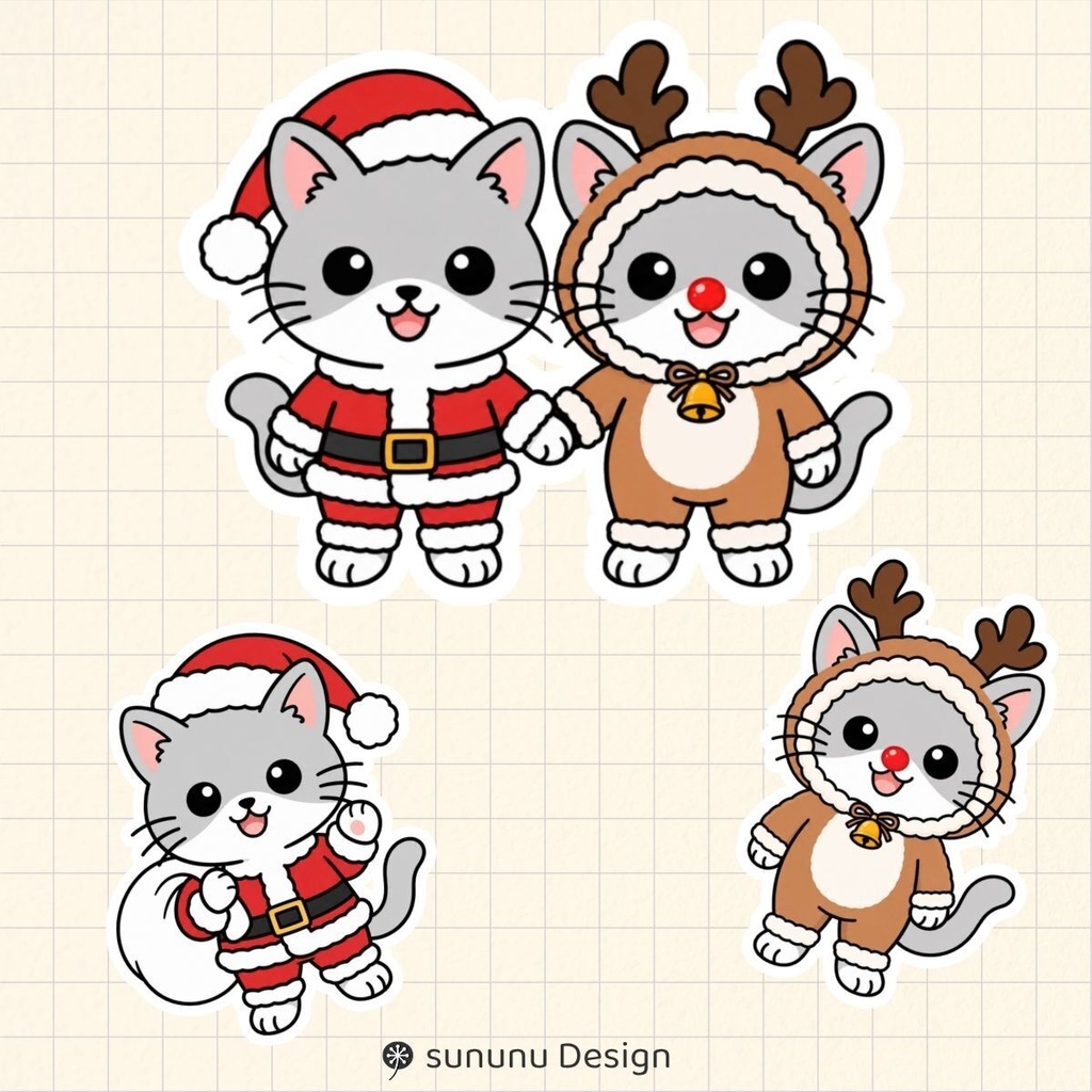 かわいい猫のクリスマスデジタルステッカー30点|デジタルプランナー・Goodnotes・デジタル手帳対応