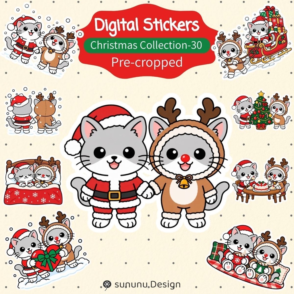 かわいい猫のクリスマスデジタルステッカー30点｜デジタルプランナー・Goodnotes・デジタル手帳対応
