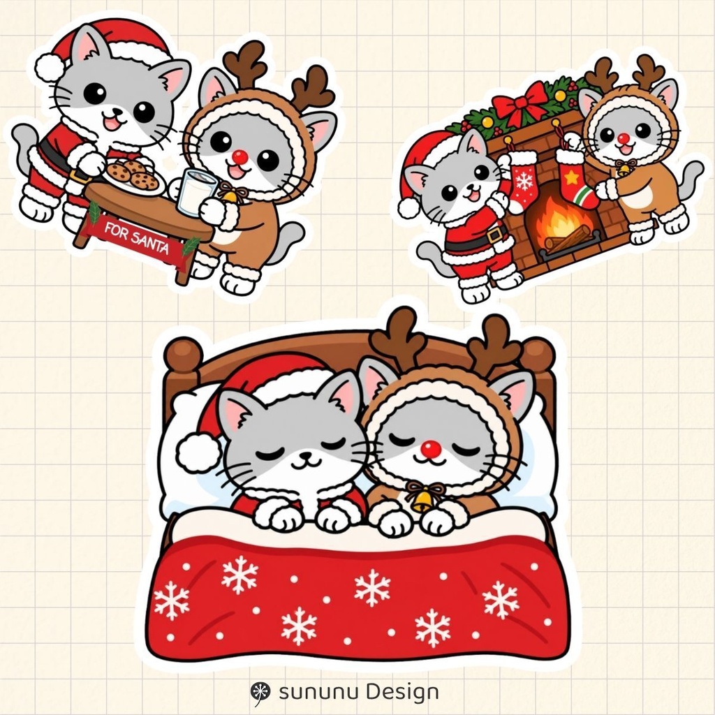 かわいい猫のクリスマスデジタルステッカー30点|デジタルプランナー・Goodnotes・デジタル手帳対応