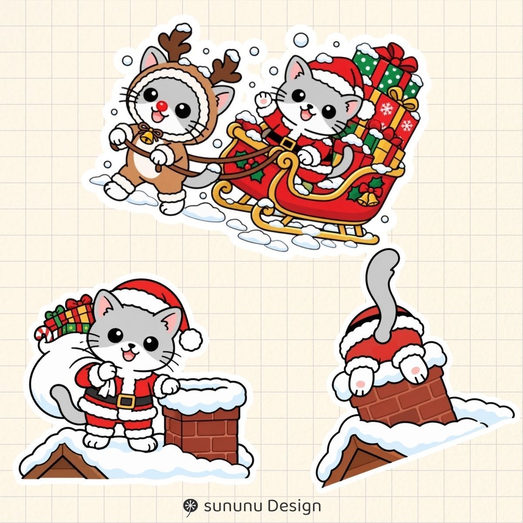かわいい猫のクリスマスデジタルステッカー30点|デジタルプランナー・Goodnotes・デジタル手帳対応