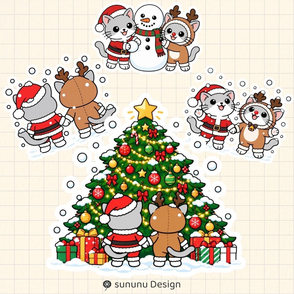 かわいい猫のクリスマスデジタルステッカー30点|デジタルプランナー・Goodnotes・デジタル手帳対応