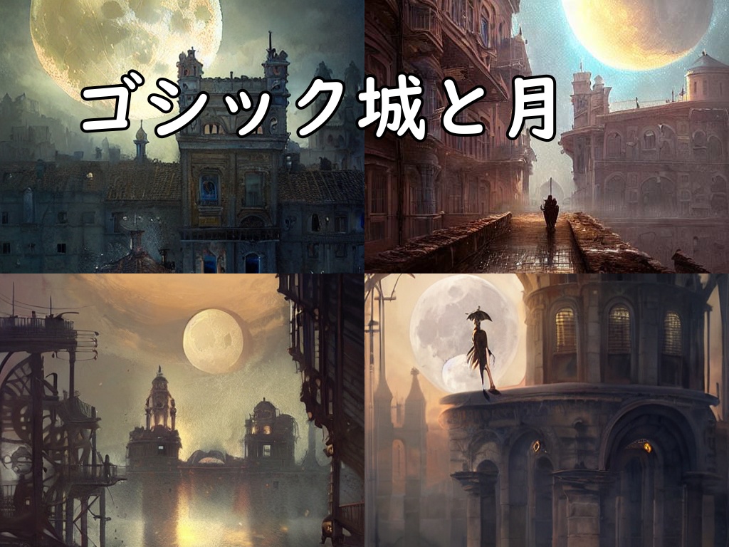 イラスト素材／背景素材　ゴシック城と月