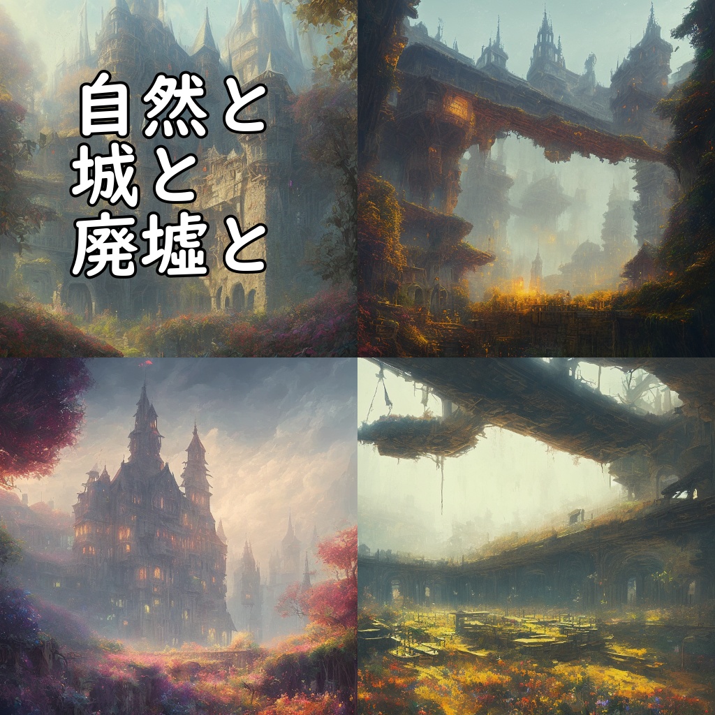 イラスト素材／背景素材　自然と城と廃墟と