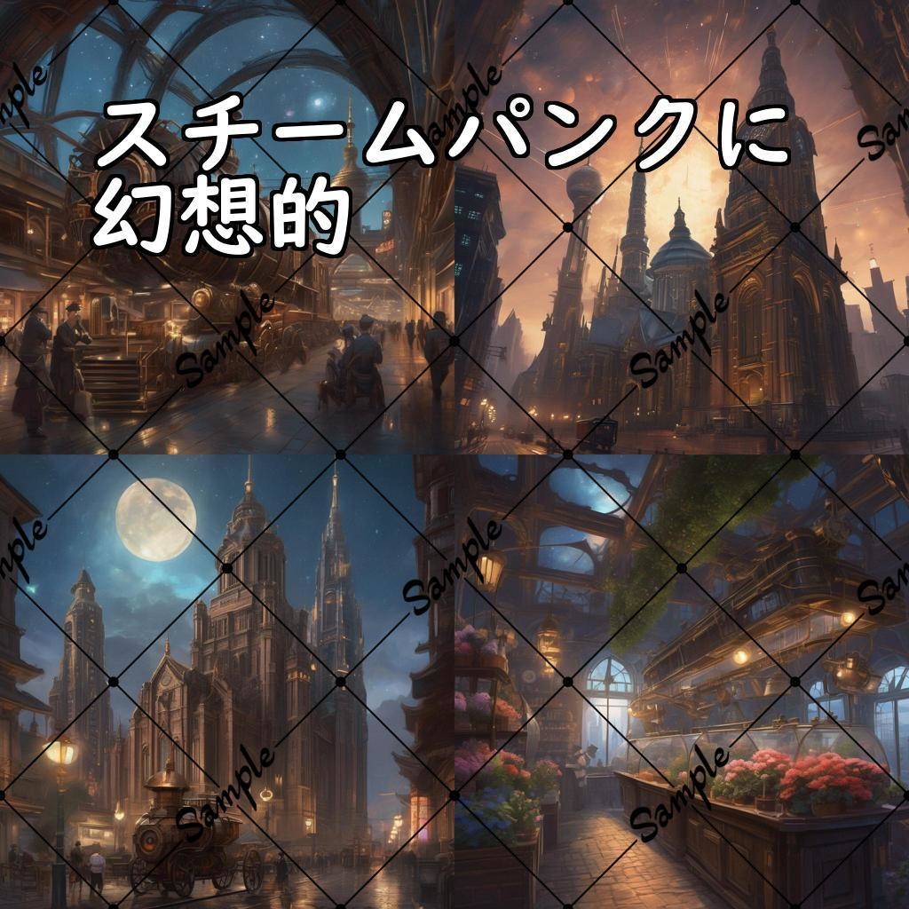 イラスト素材／背景素材　スチームパンクに幻想的