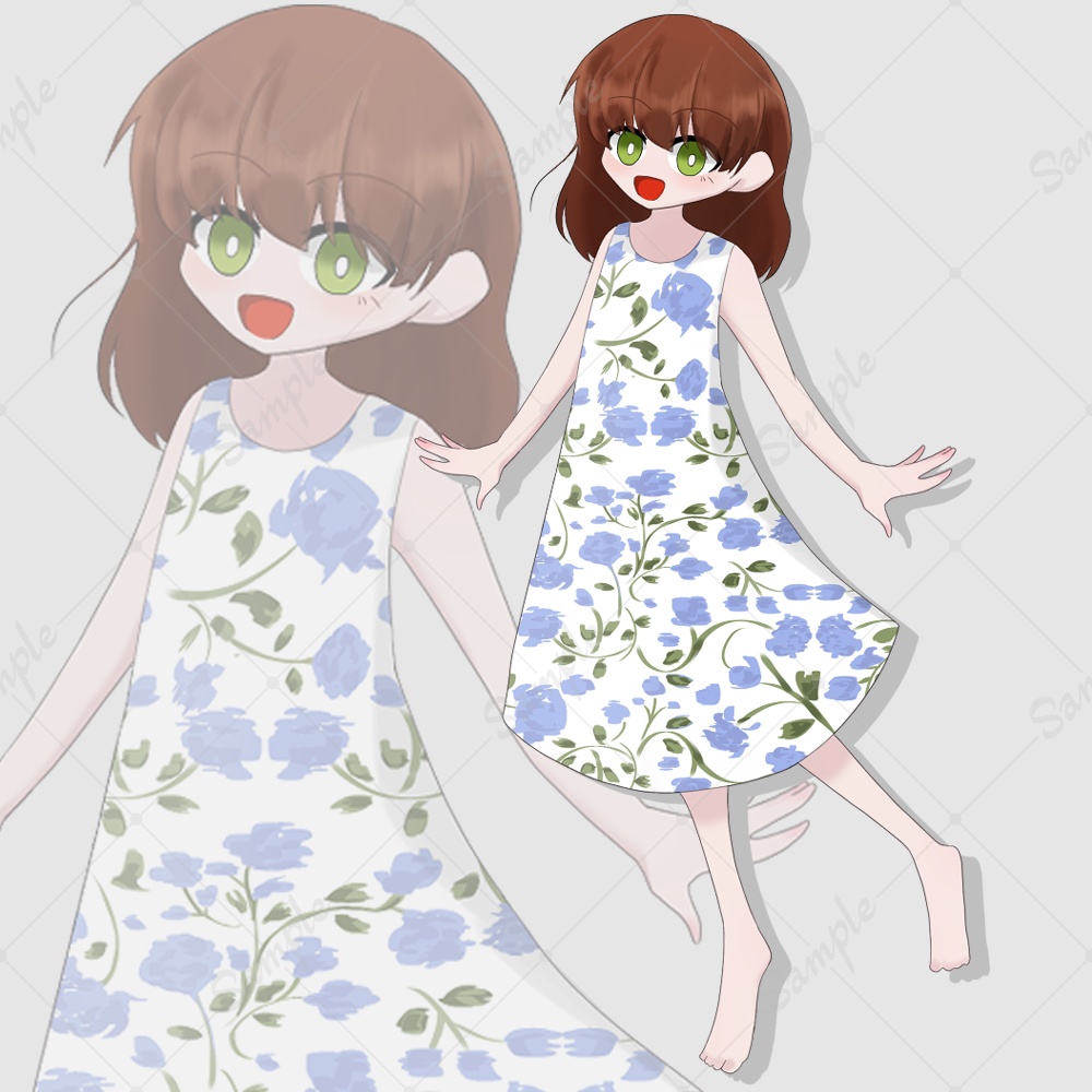 【無料】花柄ワンピースの少女の立ち絵