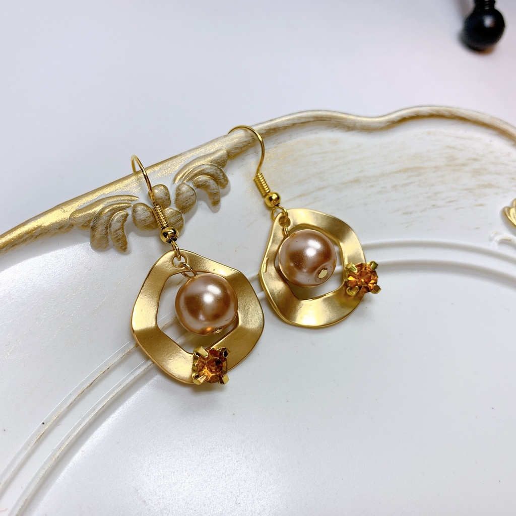 ガラスパールピアス　オレンジ