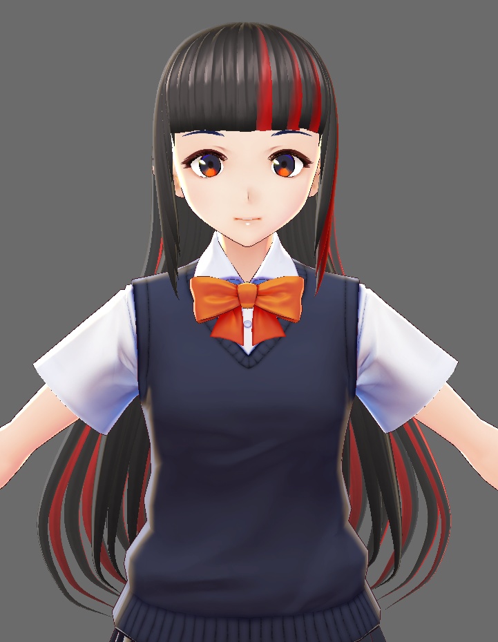 [VROID] Red black hair preset with bone