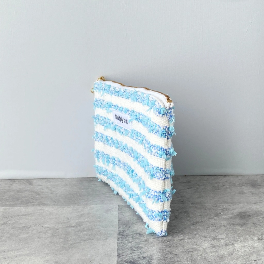 フラットポーチ ブルー コスメポーチ ペンケース 小物入れ