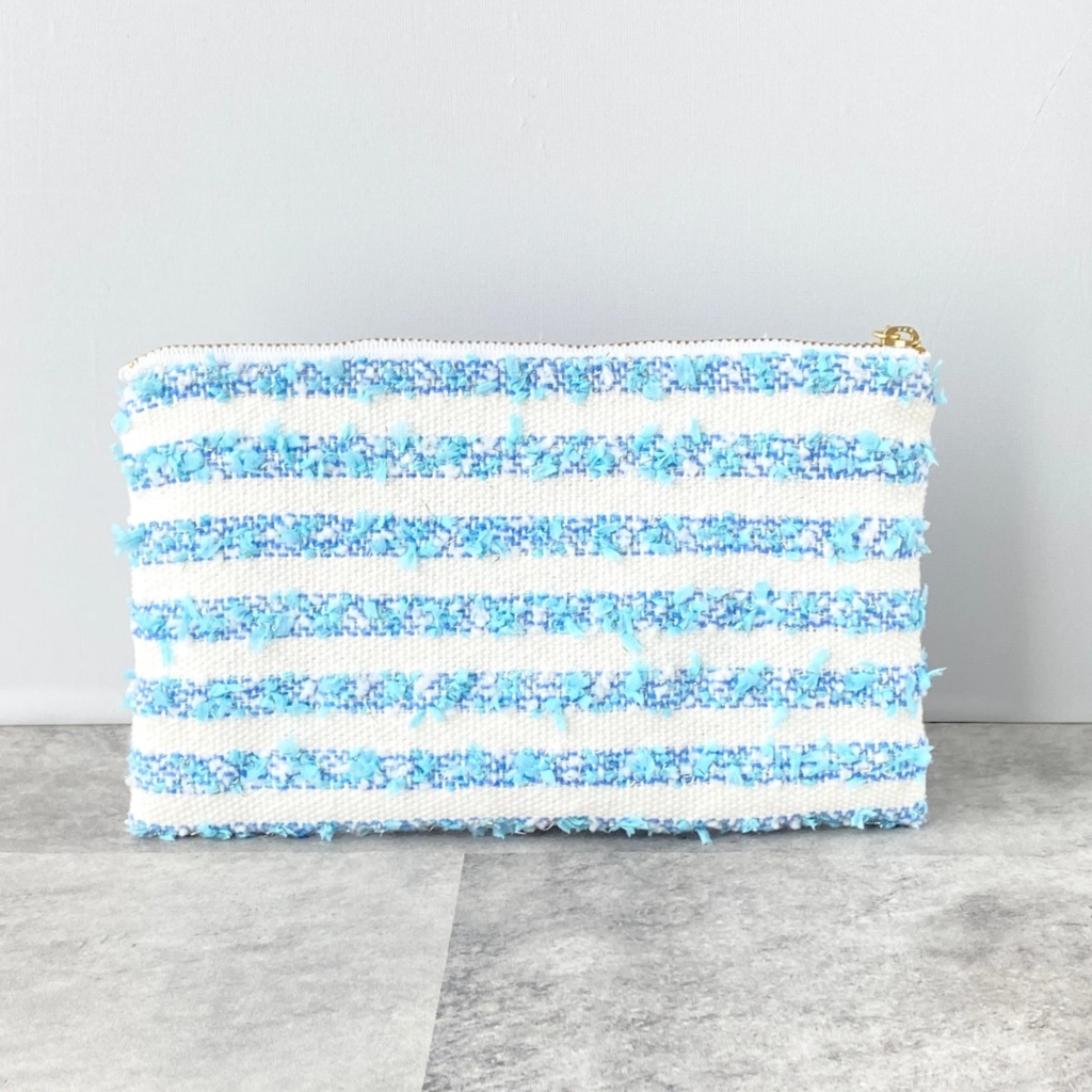 フラットポーチ ブルー コスメポーチ ペンケース 小物入れ
